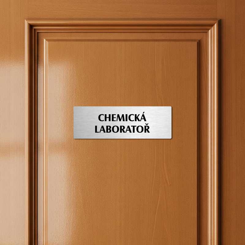 Chemická laboratoř, 240x79mm, stříbrná popiska s imitacemi šroubků
